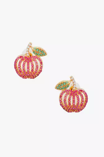 Women gold-plated stone studded pendent and earrings set