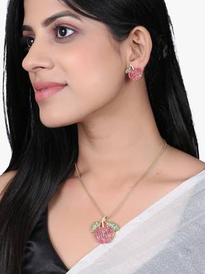 Women gold-plated stone studded pendent and earrings set 5