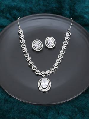 Women rhodium-plated ad stone-studded jewellery set 1