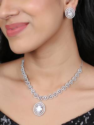 Women rhodium-plated ad stone-studded jewellery set 2