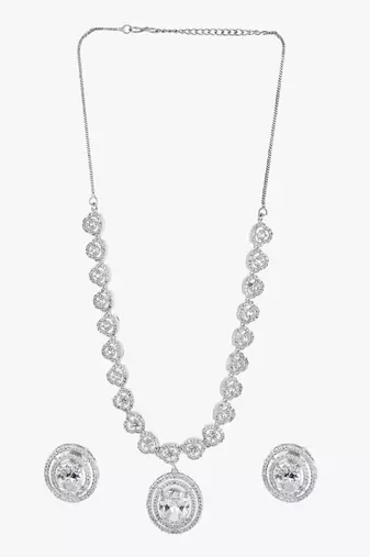 Women rhodium-plated ad stone-studded jewellery set