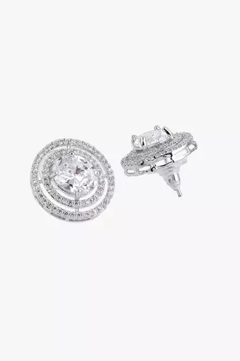 Women rhodium-plated ad stone-studded jewellery set