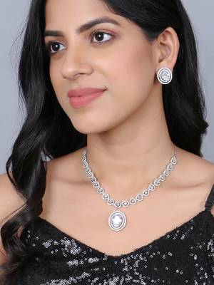 Women rhodium-plated ad stone-studded jewellery set 5