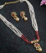 Women gold plated stone studded pearl beaded necklace and earrings