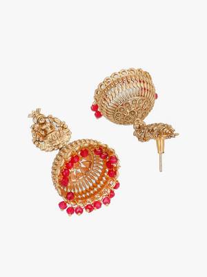 Women gold plated pearl beaded traditional temple necklace and earrings 4