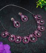 Women silver-plated stone studded pink necklace and earrings set