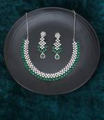 Women rhodium-plated ad stone-studded green jewellery set