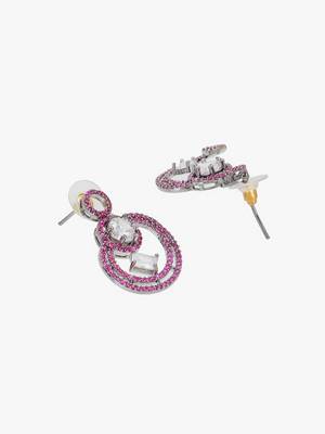 Women silver-plated stone studded pink necklace and earrings set 4