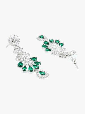 Women rhodium-plated ad stone-studded green jewellery set 4