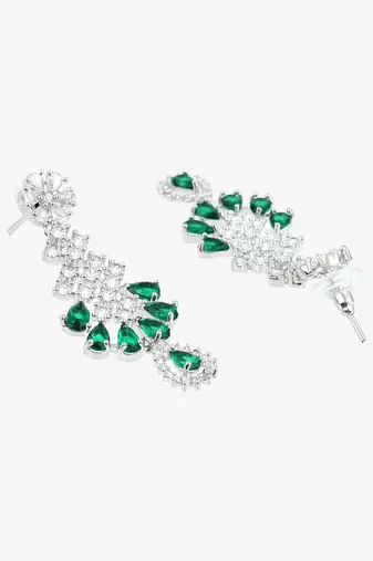 Women rhodium-plated ad stone-studded green jewellery set