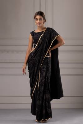 Ethnic Motifs Embellished Beads & Stones Satin Saree 1