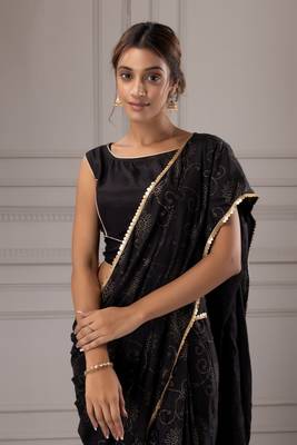 Ethnic Motifs Embellished Beads & Stones Satin Saree 3