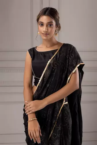 Ethnic Motifs Embellished Beads & Stones Satin Saree