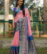 Women Light Peach Kanjivaram Bandhej Silk And Zari Weaving Border With Rich Pallu Saree With Blouse For Women