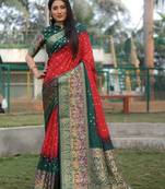 Women Red Kanjivaram Bandhej Silk And Zari Weaving Border With Rich Pallu Saree With Blouse For Women