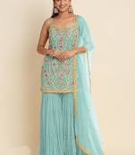 Sky blue georgette embroidered designer Palazzo suit