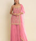 Pink georgette embroidered designer Palazzo suit