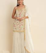 Cream georgette embroidered designer Palazzo suit