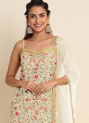 Cream georgette embroidered designer Palazzo suit 2