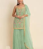 Bottel green georgette embroidered designer Palazzo suit