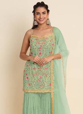 Bottel green georgette embroidered designer Palazzo suit 2