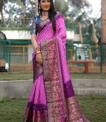 Women Pink Kanjivaram Bandhej Silk And Zari Weaving Border With Rich Pallu Saree With Blouse For Women