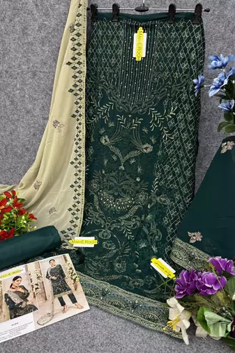 Teal green embroidered faux georgette salwar suit