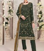 Green embroidered faux georgette semi stitched salwar suit