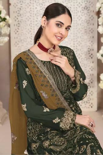 Green embroidered faux georgette salwar suit