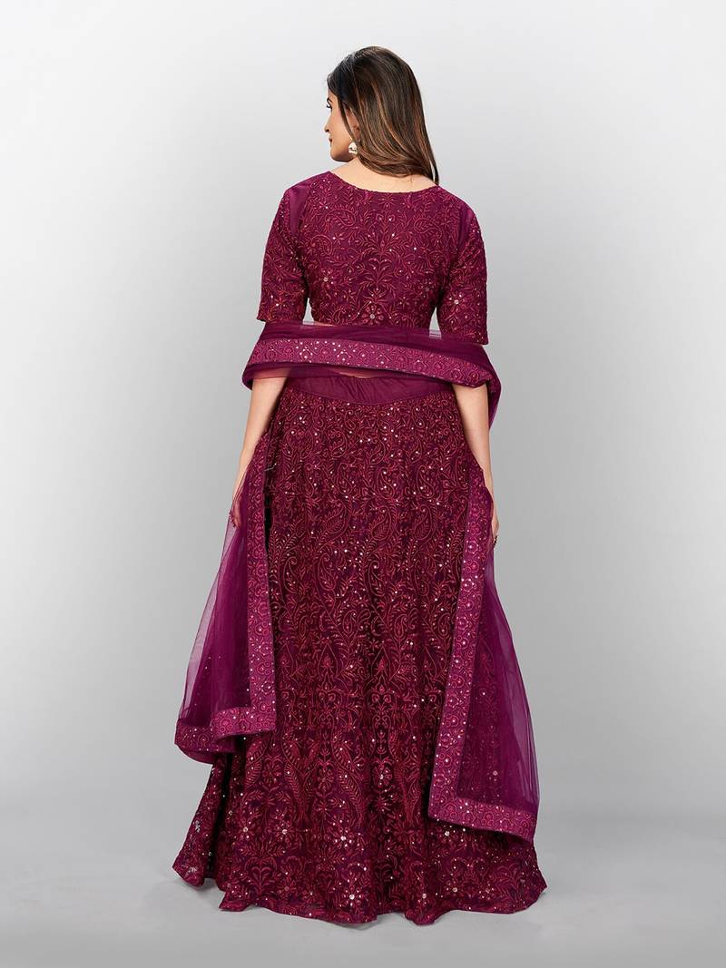 Captivating Maroon Heavy Thread and Sequins Net Bridesmaid Lehenga Choli