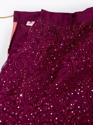  maroon heavy thread and sequins net lehenga set choli with dupatta 5