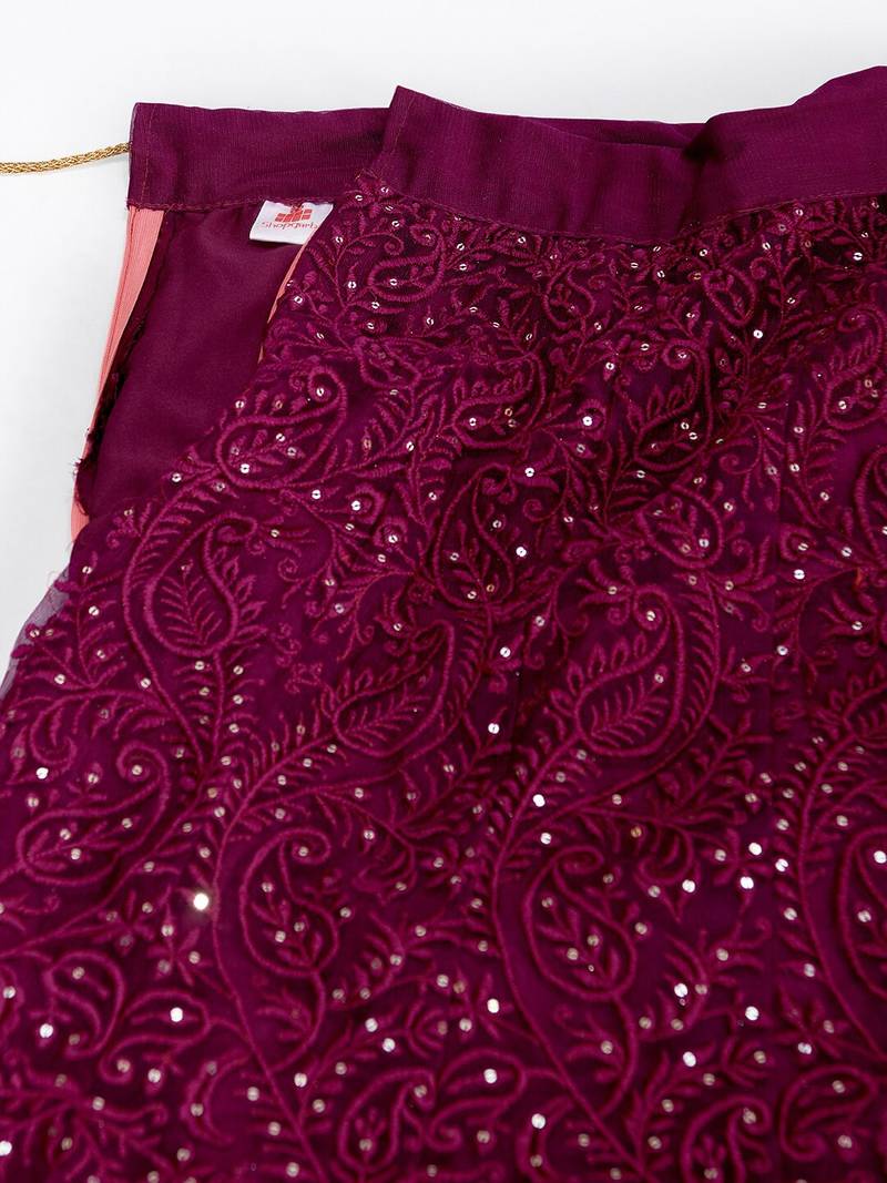 Captivating Maroon Heavy Thread and Sequins Net Bridesmaid Lehenga Choli