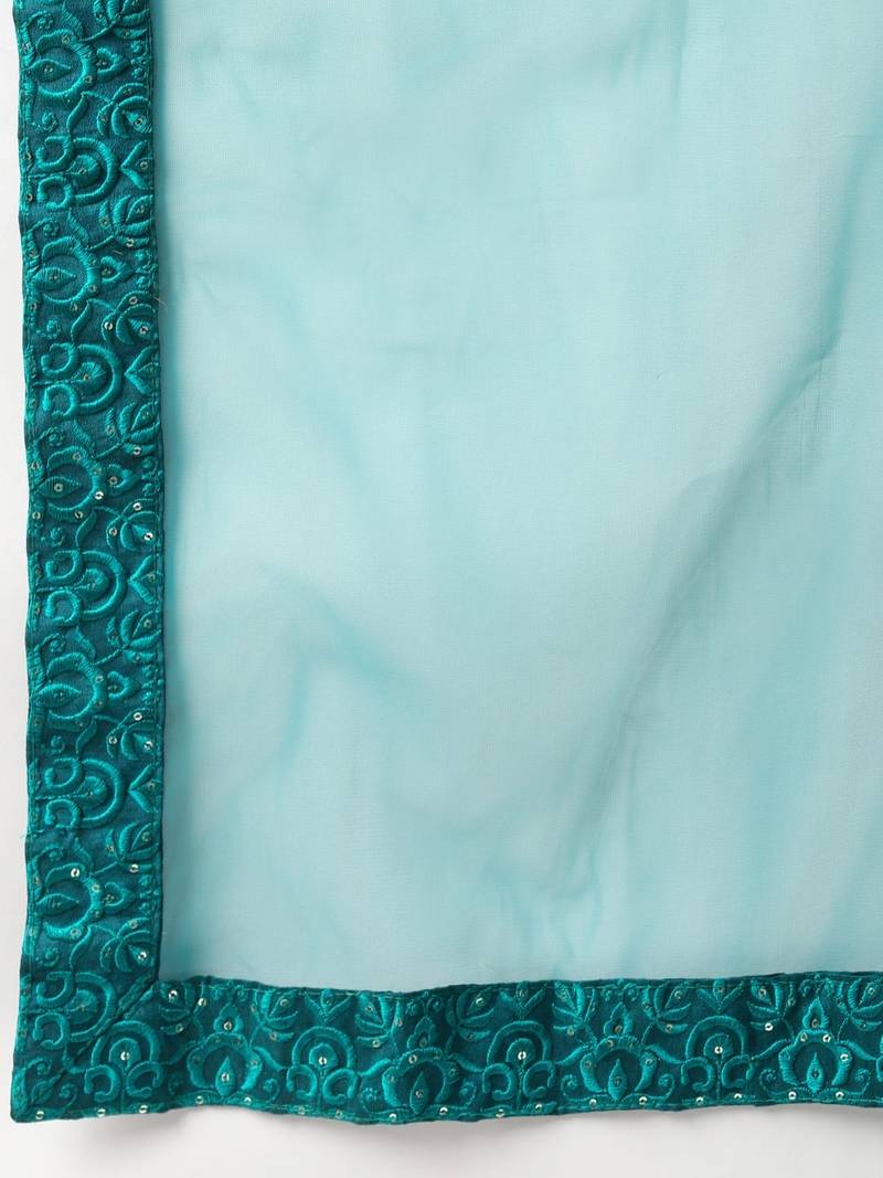 Fascinating Teal Green Thread Embroidery Net Lehenga Choli
