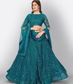 Captivating Teal Green Thread Embroidery Net Lehenga Choli