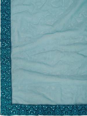  teal green thread embroidery net lehenga set choli with dupatta 5