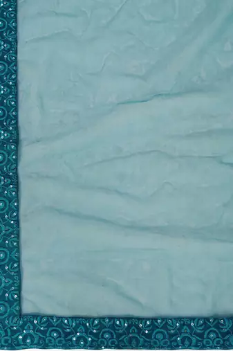  teal green thread embroidery net lehenga set choli with dupatta