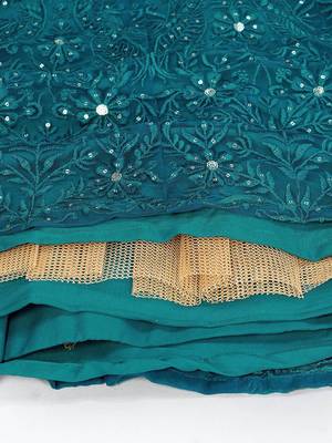  teal green thread embroidery net lehenga set choli with dupatta 6