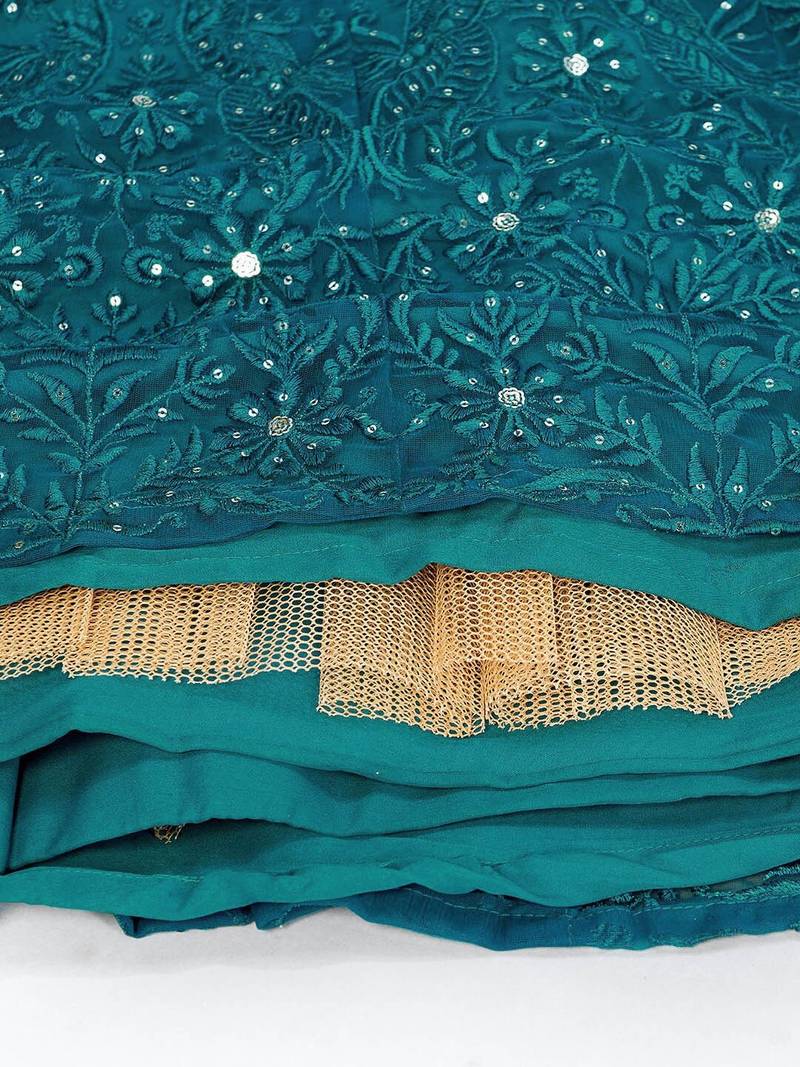 Captivating Teal Green Thread Embroidery Net Lehenga Choli