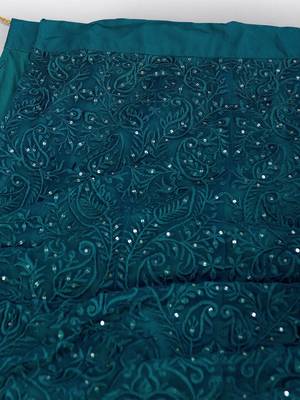  teal green thread embroidery net lehenga set choli with dupatta 7