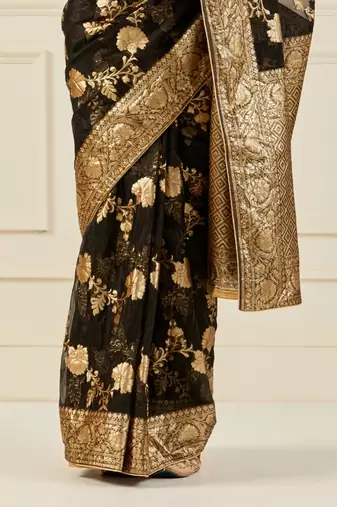 Ethnic Motifs Woven Design Zari Organza Banarasi Saree