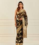 Ethnic Motifs Woven Design Zari Organza Banarasi Saree