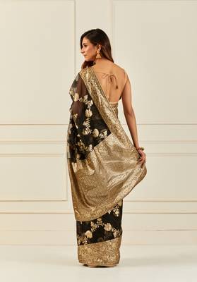 Ethnic Motifs Woven Design Zari Organza Banarasi Saree 4
