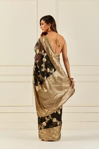 Ethnic Motifs Woven Design Zari Organza Banarasi Saree