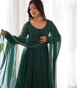 Pure Fox Georgette Laheriya Print Fabric Fully Flair Anarkali, With Dupatta And Pent