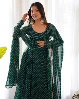 Pure Fox Georgette Laheriya Print Fabric Fully Flair Anarkali, With Dupatta And Pent 2