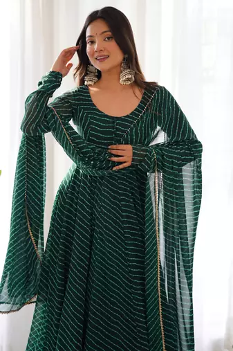 Pure Fox Georgette Laheriya Print Fabric Fully Flair Anarkali, With Dupatta And Pent