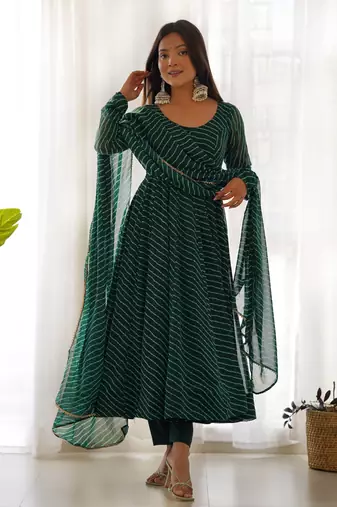 Pure Fox Georgette Laheriya Print Fabric Fully Flair Anarkali, With Dupatta And Pent