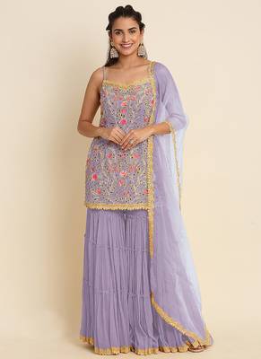Lavender georgette embroidered punjabi suits 1