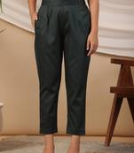 Jade green solid lycra women drawstring pants with single side pocket