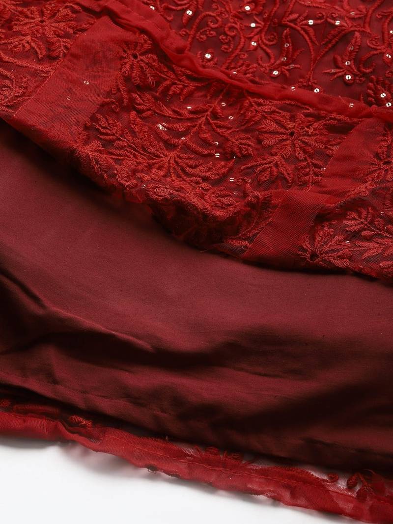 Red Net Thread and Sequin Embroidered Lehenga